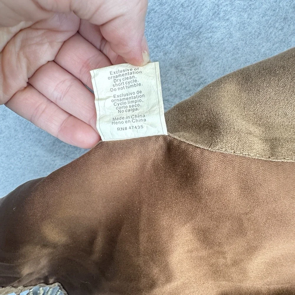 Vintage Faux Suede Beaded Curtain Valance Panels Set of 2 Brown Wood Bead Fringe